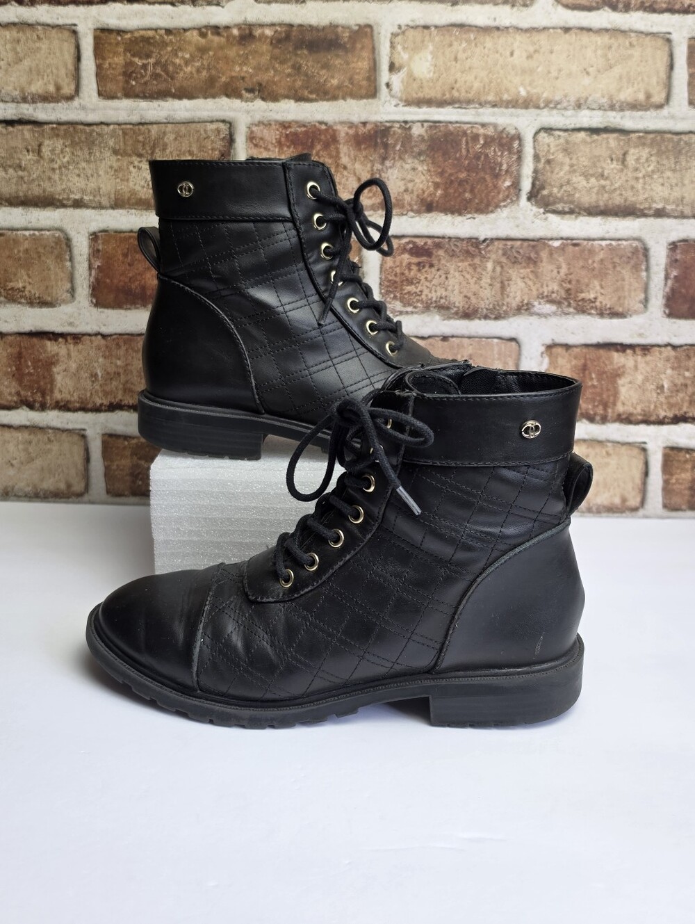 Charter Club Women's 6.5 Valtay Faux Leather Booties Combat & Lace-up/Zip Boots